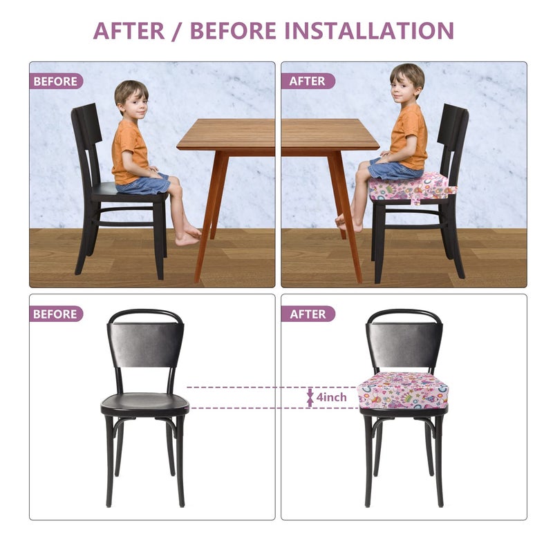 yeroly Toddler Booster Seat for Dining Table,4 Inches Washable Double Safer Straps Non-Slip Bottom Booster Seat for Kids, Portable Travel High Density Sponge Detachable Increasing Cushion for Child... - Image 4